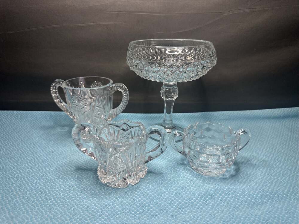 Vintage Clear Pressed or cut glass pieces, Cups , Coffee Tea Made In USA